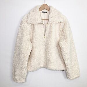 J Crew cream Teddy quarter zip pullover jacket